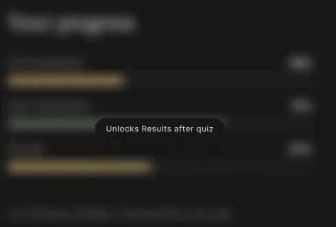 A progress panel filling in book by book, unlocked after the quiz
